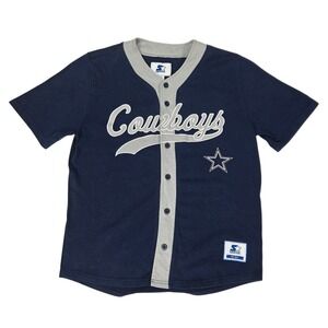 Starter Dallas Cowboys Baseball Jersey Mens Medium Navy Blue Button Up